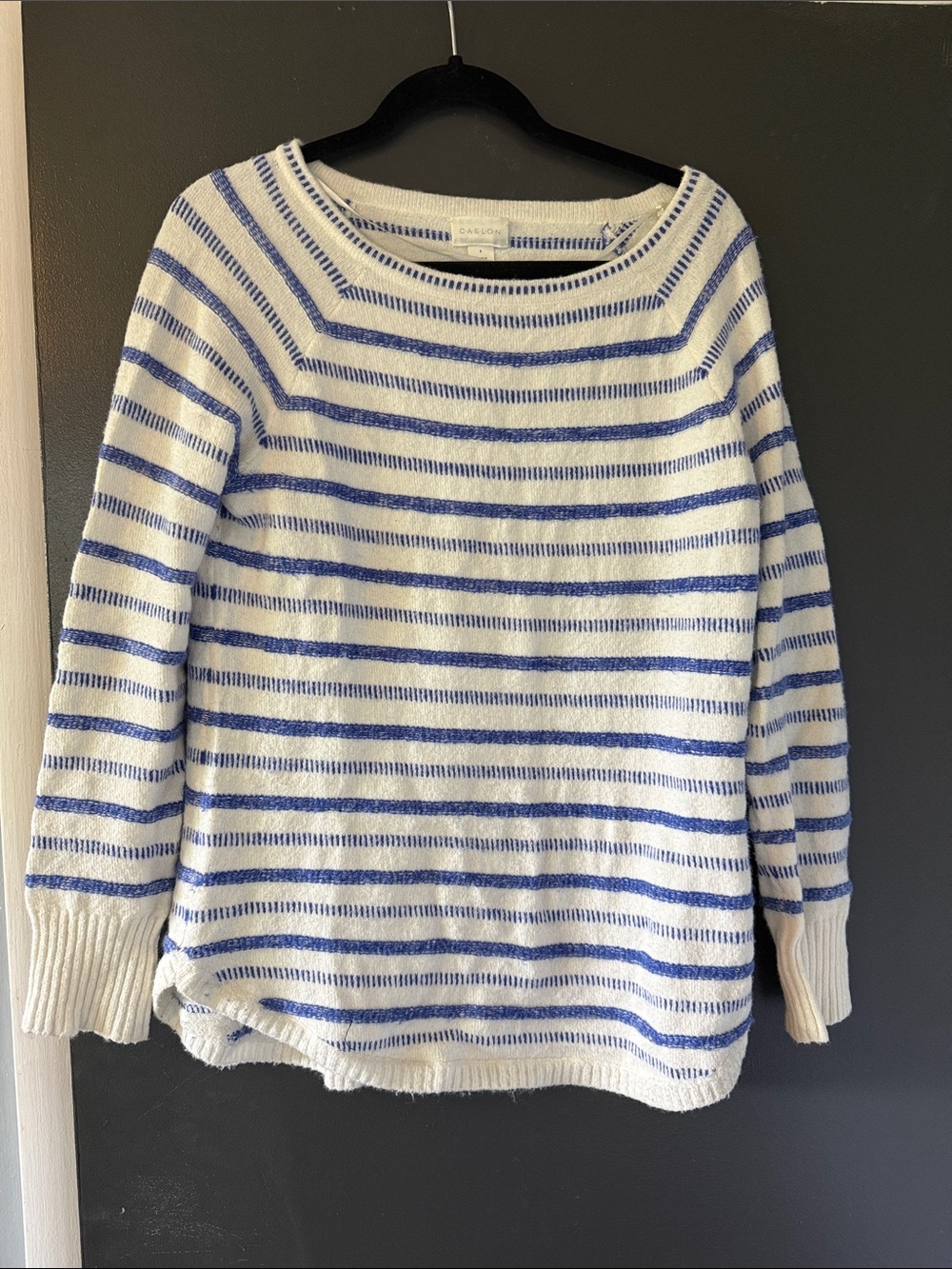 Caslon White and Blue Striped Boatneck Sweater